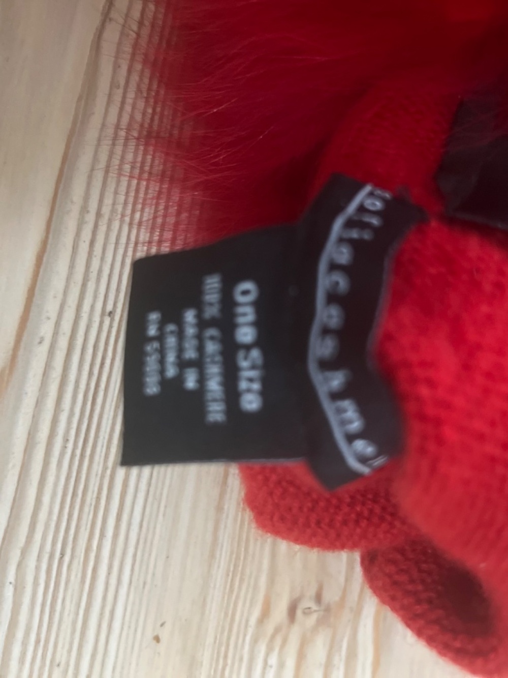 100% Cashmere Red Gloves with Fur Cuffs One Size - Picture 5 of 7